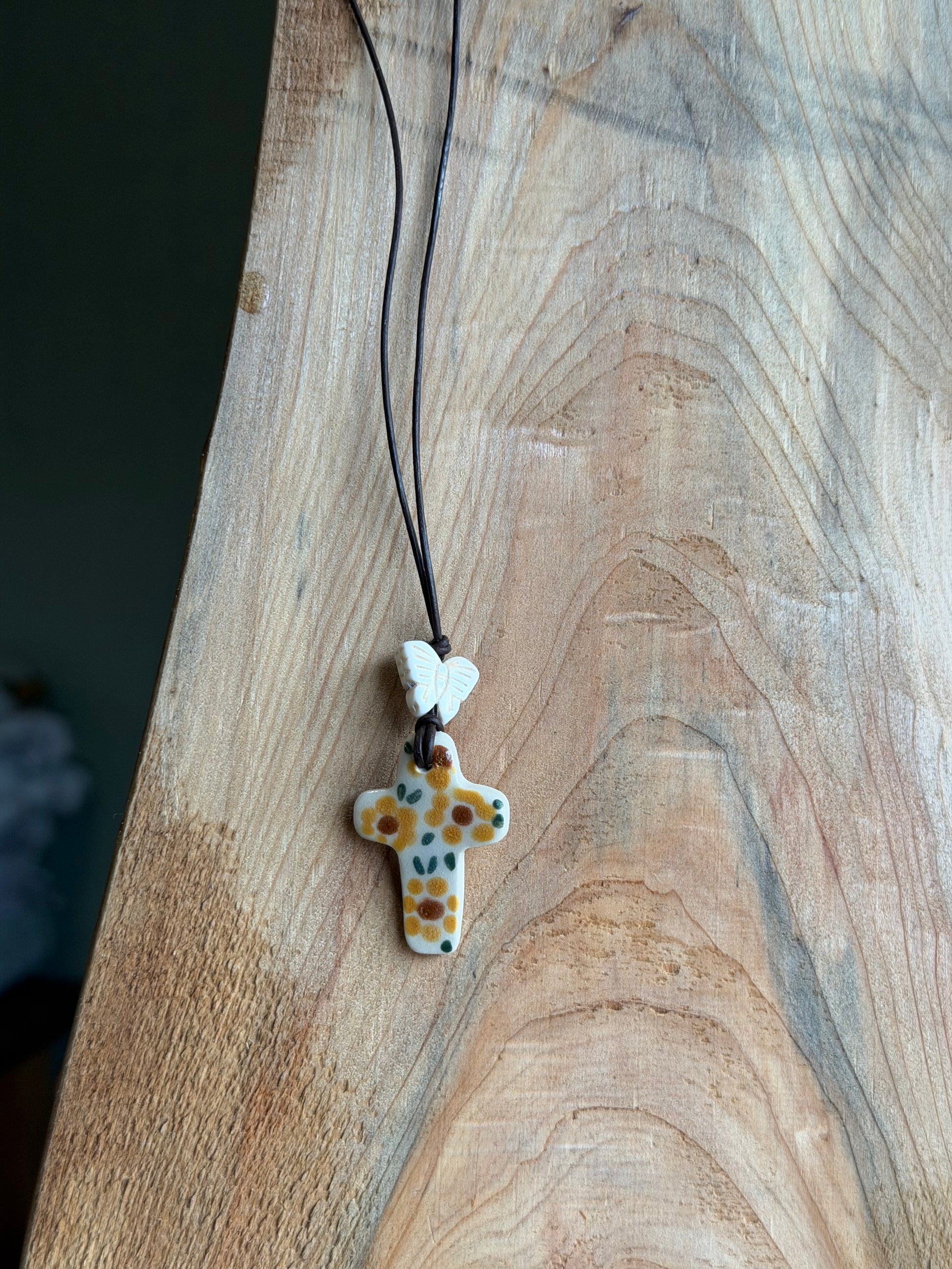 Yellow Cross & Butterfly Charm Necklace