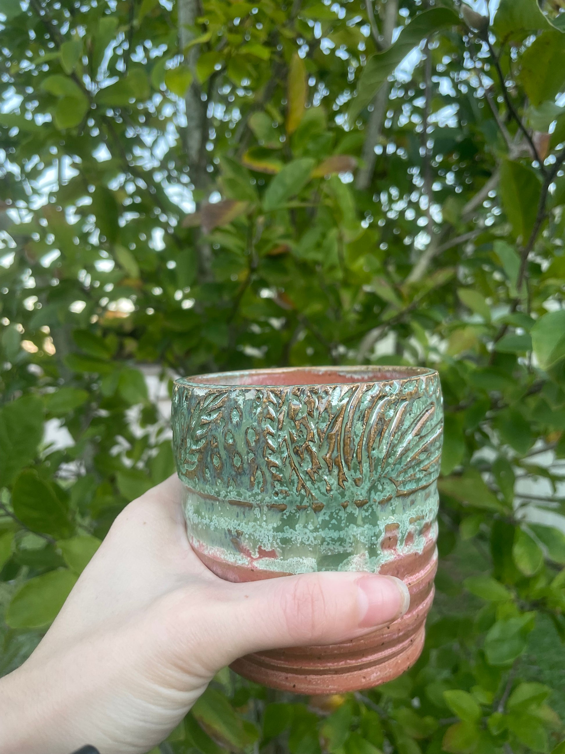 Carved Pink/Green Cup