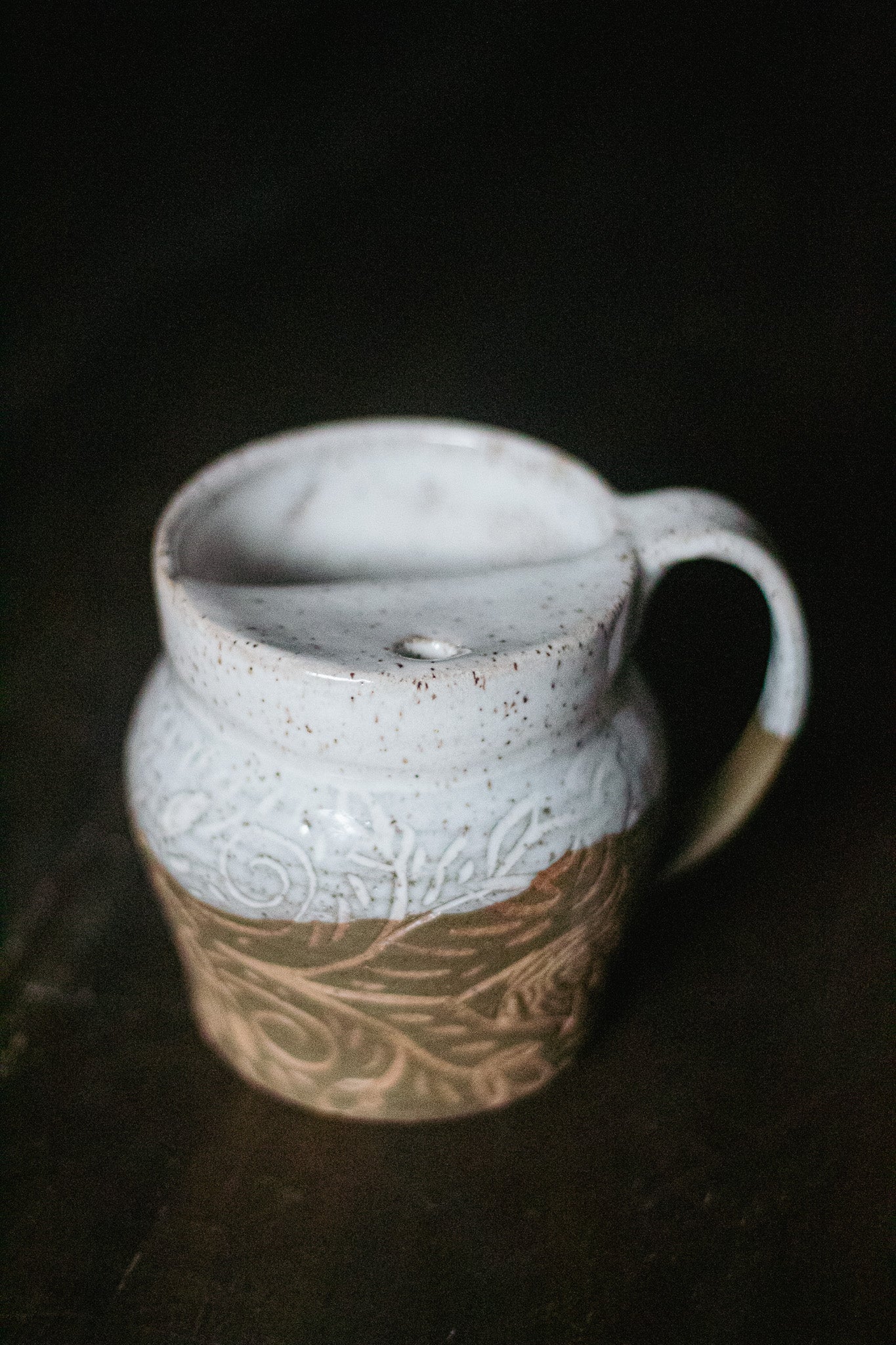 Hand Carved Flower To-Go Mug