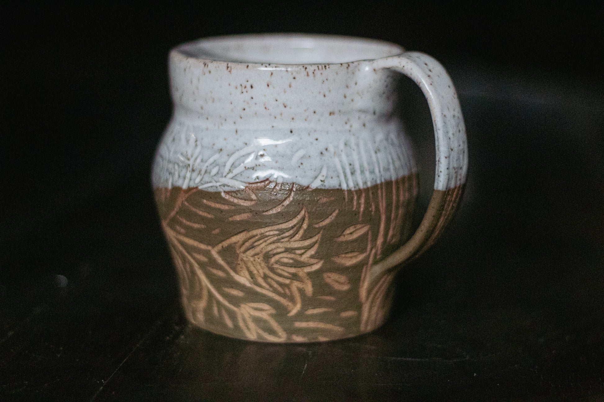 Hand Carved Flower To-Go Mug