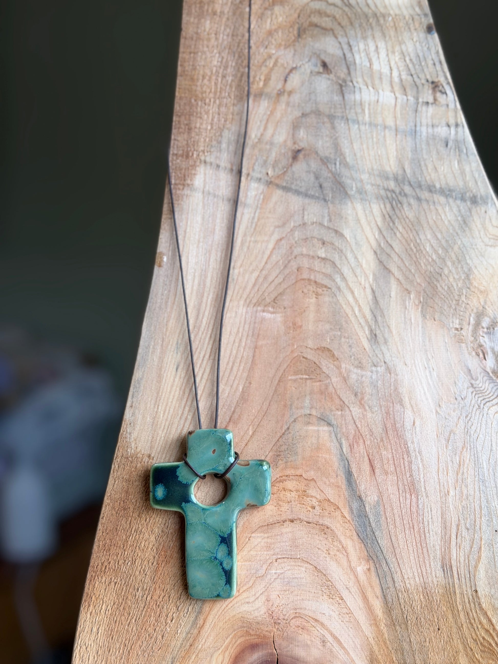 Green Cross Charm Necklace