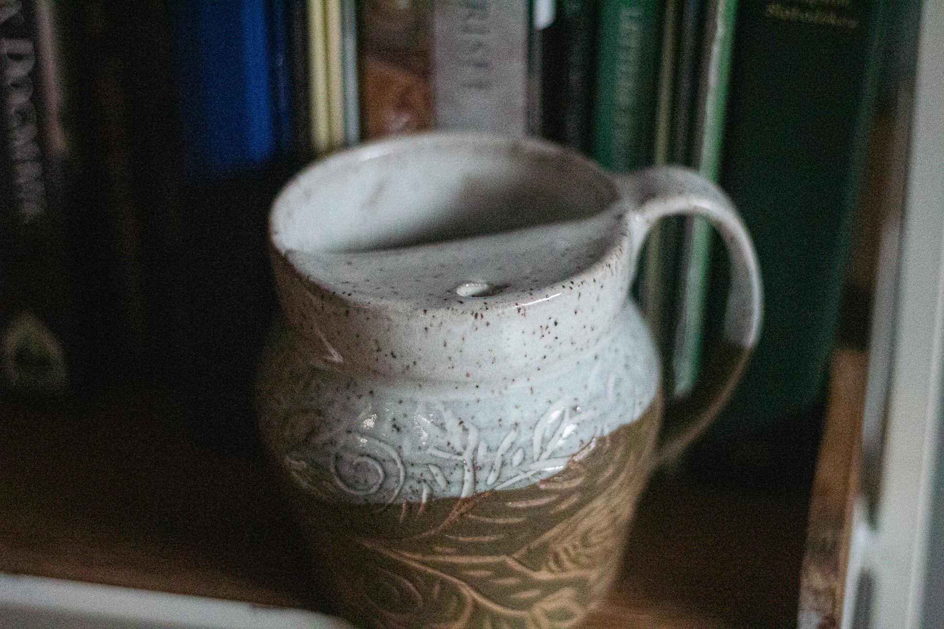 Hand Carved Flower To-Go Mug