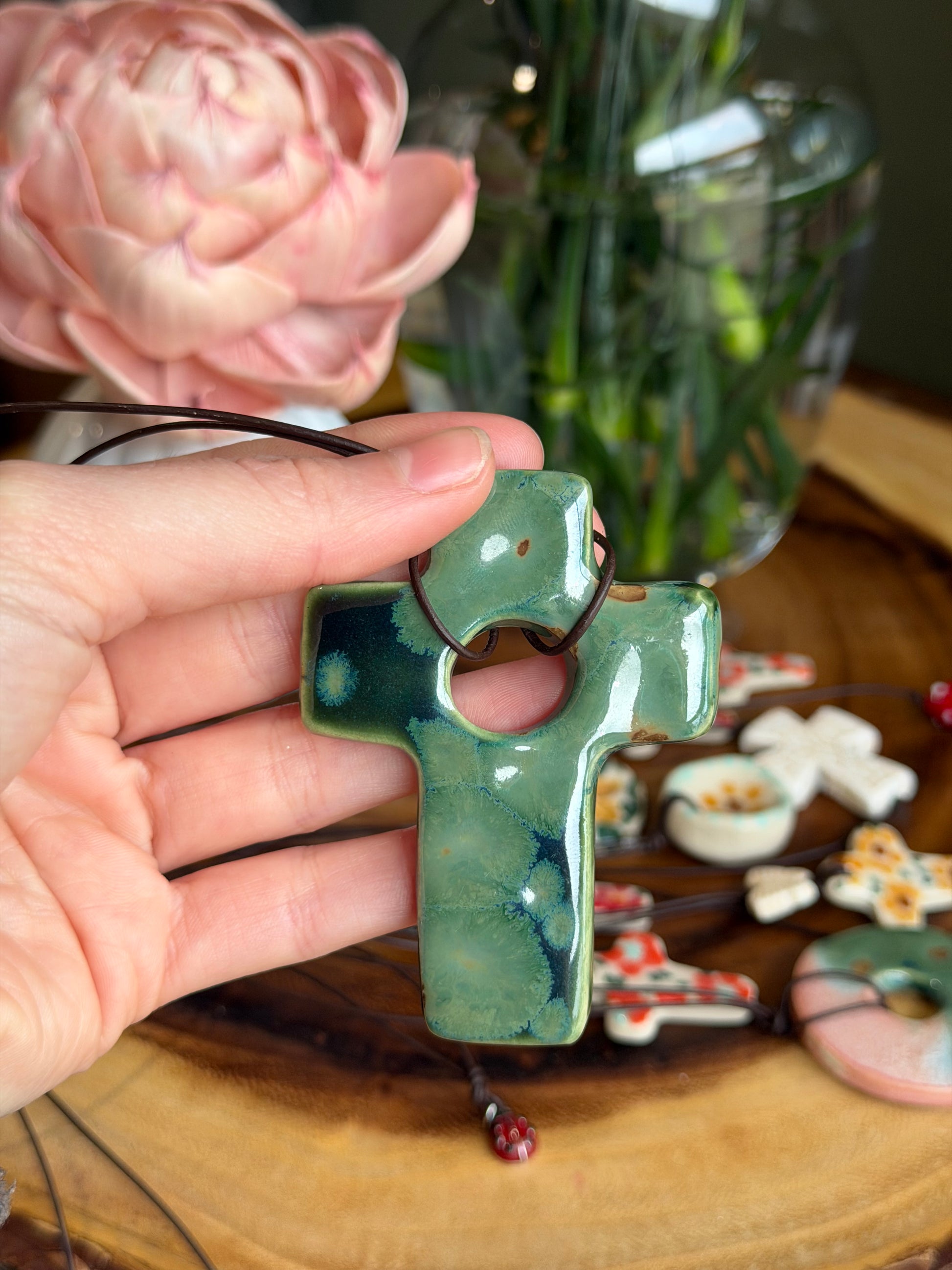 Green Cross Charm Necklace