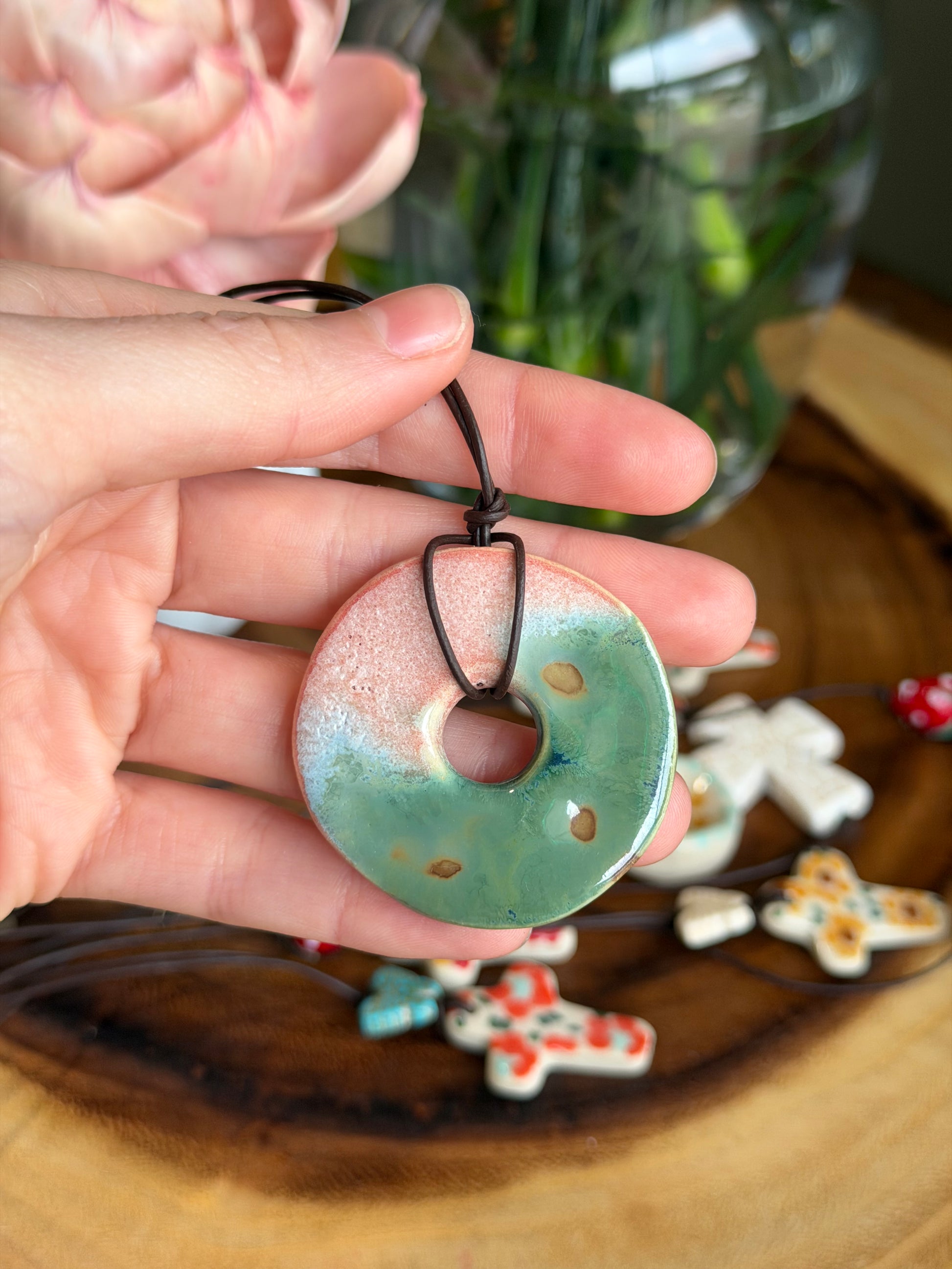 Green & Pink Charm Necklace