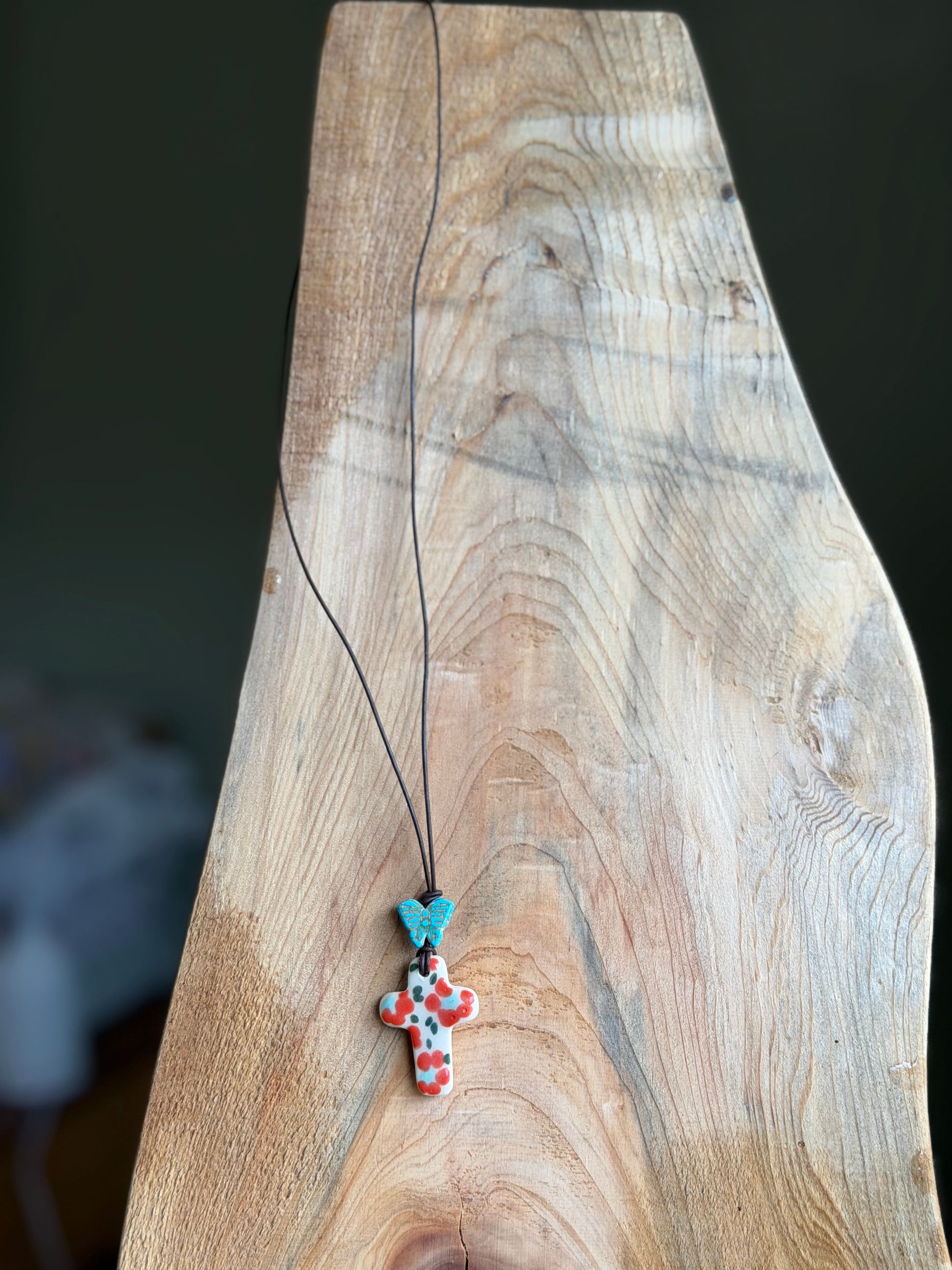 Orange Cross & Butterfly Charm Necklace