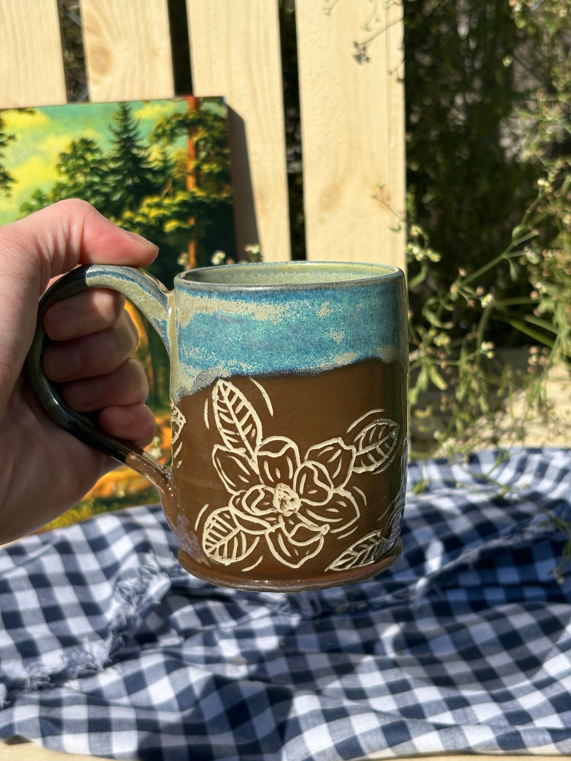 Magnolia Carved Mug