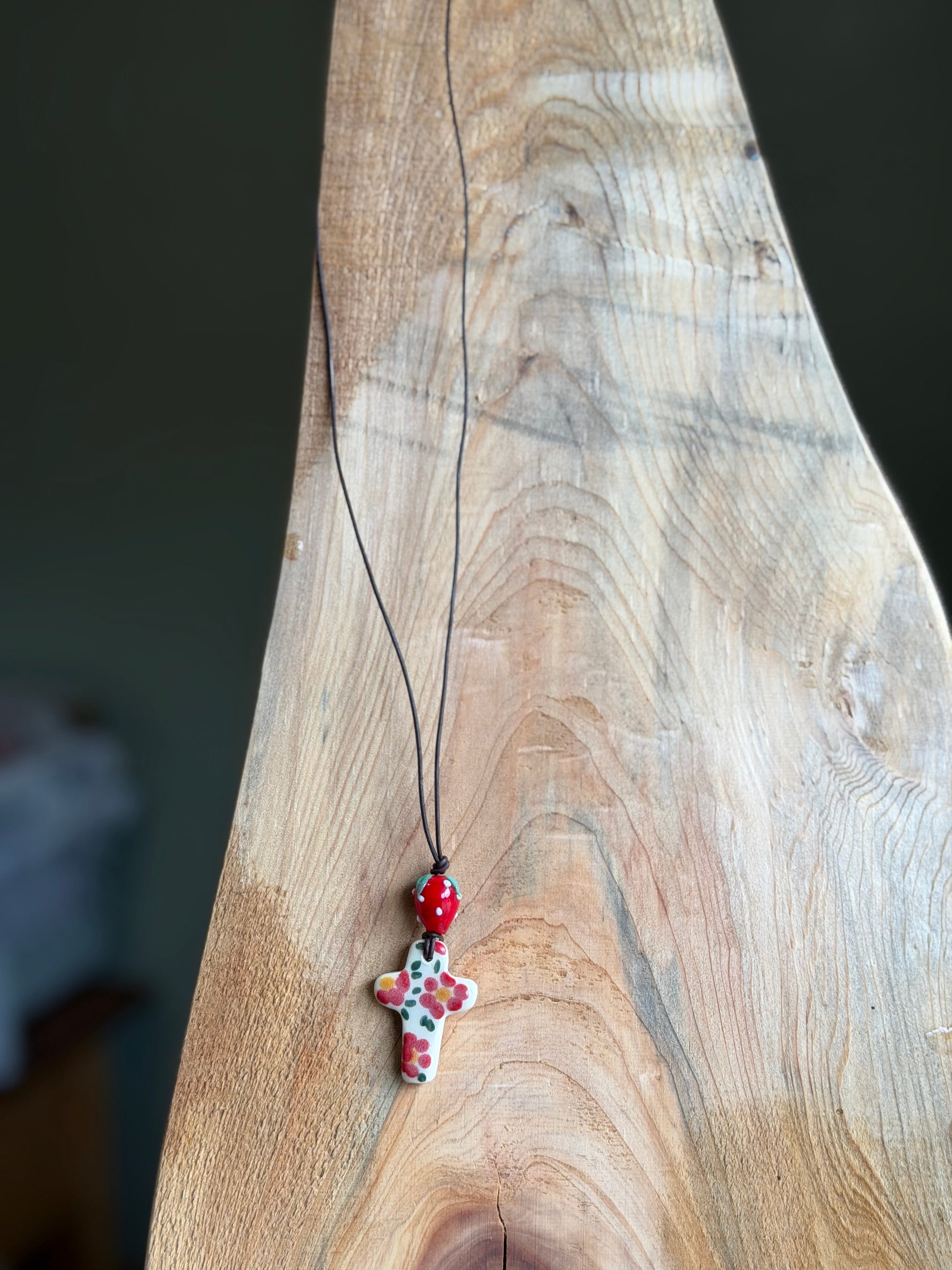 Red Cross & Strawberry Charm Necklace