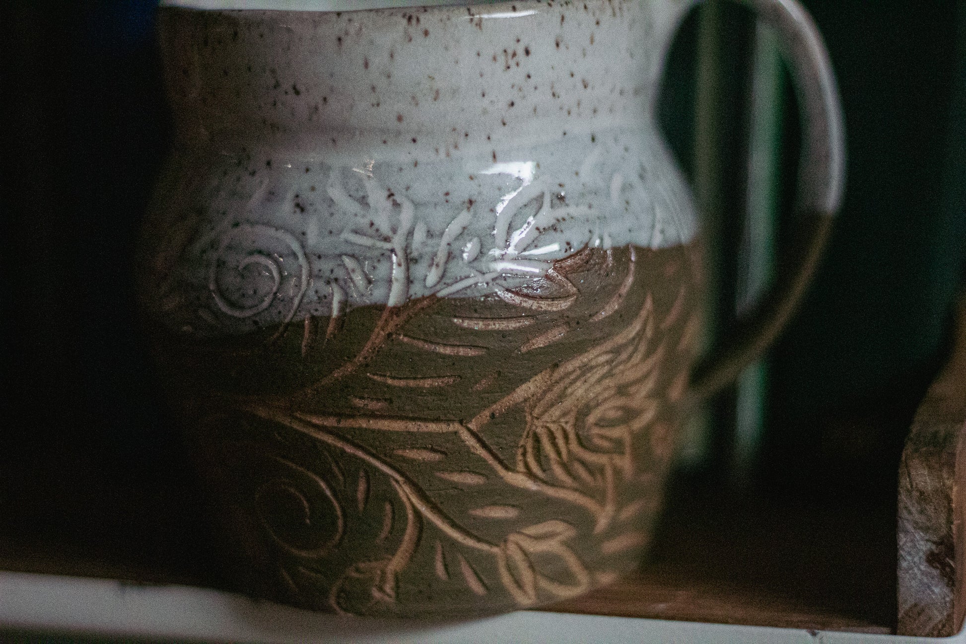 Hand Carved Flower To-Go Mug