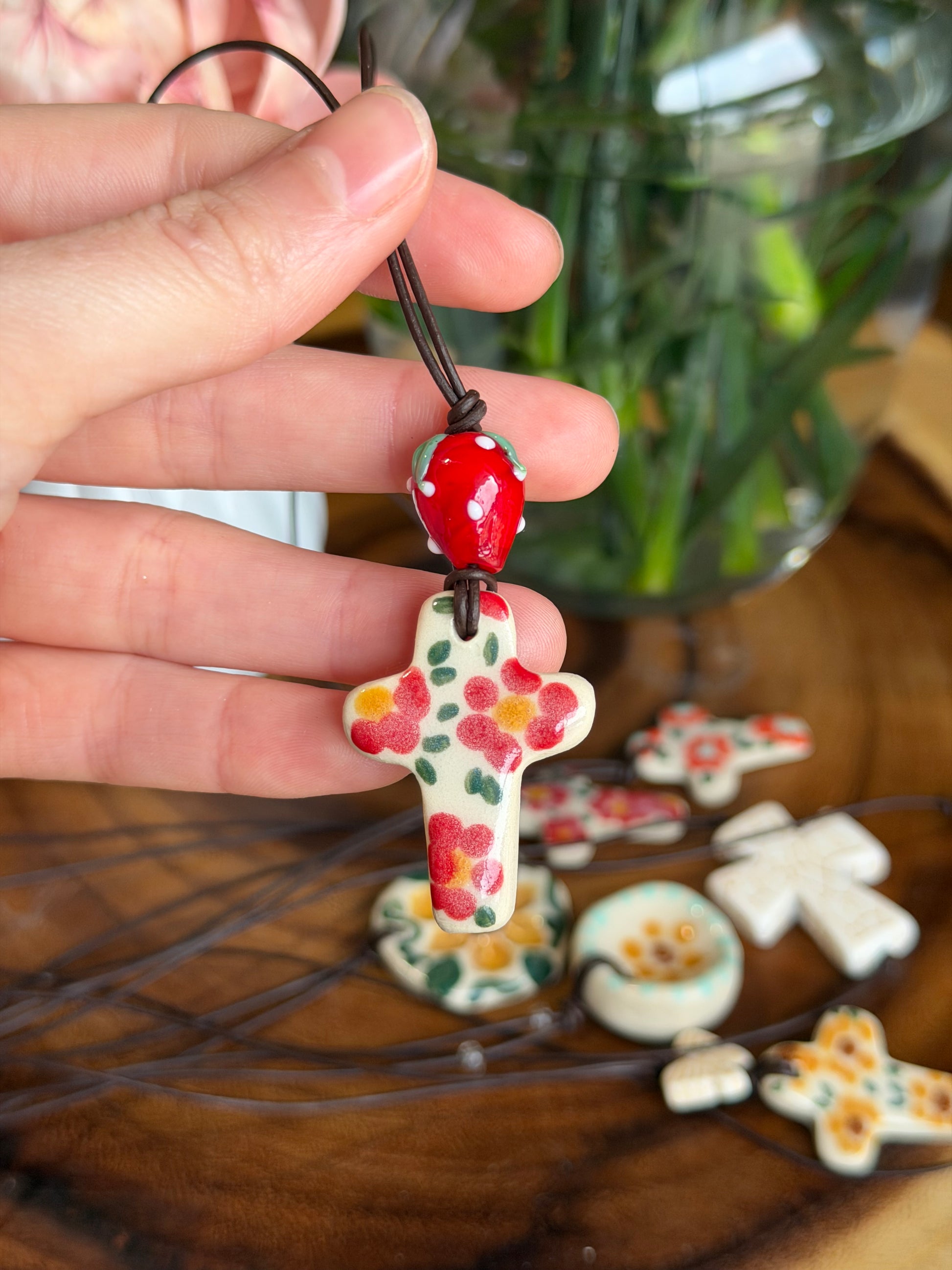 Red Cross & Strawberry Charm Necklace