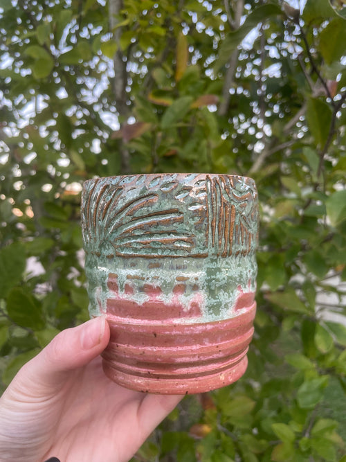 Carved Pink/Green Cup