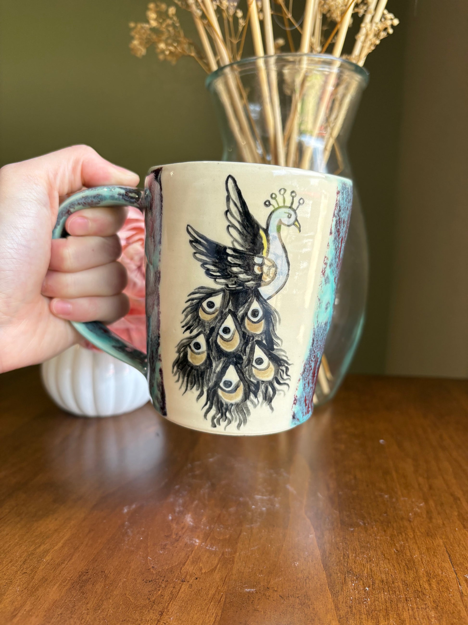 Watercolor Painted Peacock Mug